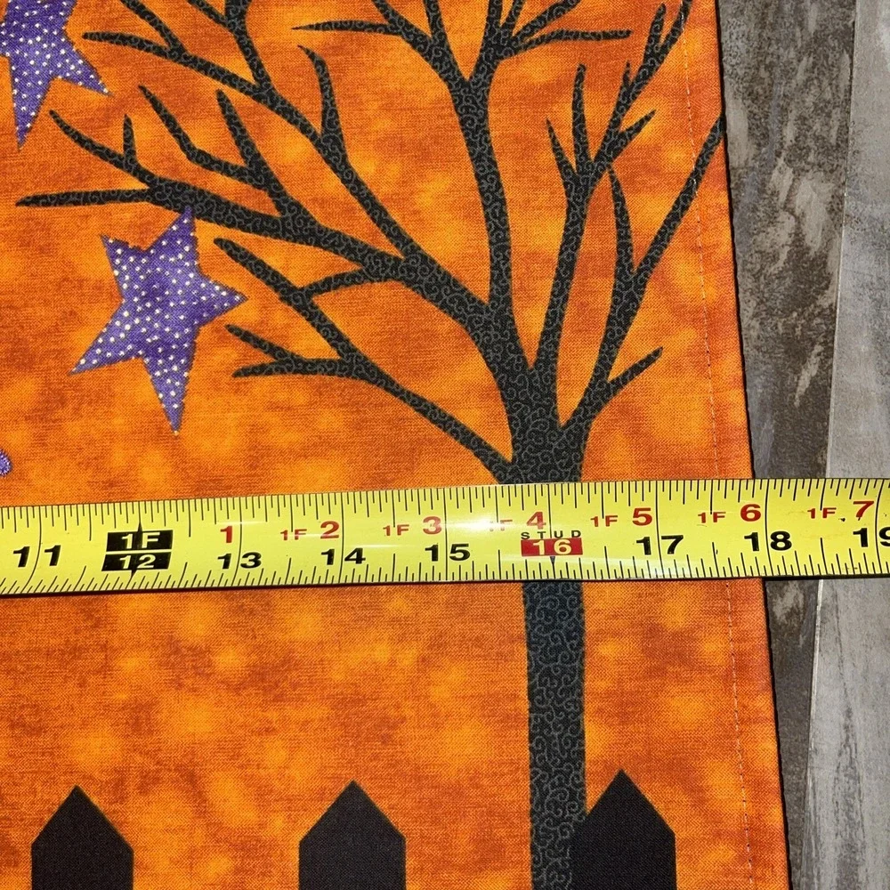 2 Halloween Placemats Black Cat Witch Hat Tree Moon Orange Purple Black